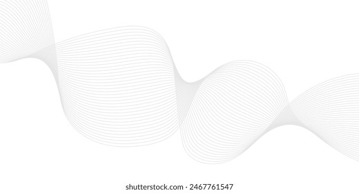 Abstract grey wave lines transparent background.Grey Wave Swirl, frequency sound wave, twisted curve lines with blend effect. Technology, data science, geometric border. Isolated on white background. 