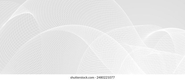 Abstract grey wavy background. Silver flowing wave line pattern. Technology curved undulated stripe wallpaper. Tech background concept for poster, banner, cover, flyer. Vector illustration