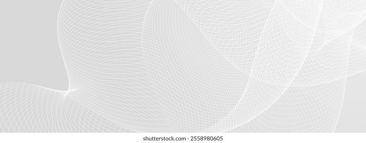 Abstract grey wavy background. Silver flowing wave line pattern. Technology curved undulated stripe wallpaper. Tech background concept for poster, banner, cover, flyer, brochure. Vector illustration