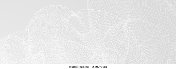 Abstract grey wavy background. Silver flowing wave line pattern. Technology curved undulated stripe wallpaper. Tech backdrop concept for poster, banner, cover, flyer, booklet. Vector illustration