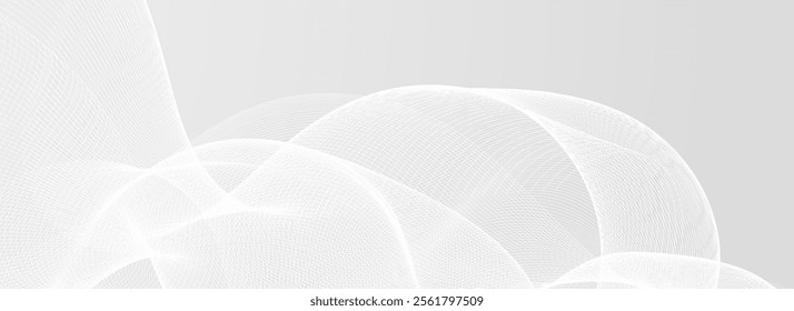 Abstract grey wavy line background. Silver flowing wave pattern. Technology curved undulated stripe wallpaper. Tech backdrop concept for poster, banner, cover, flyer, booklet. Vector illustration