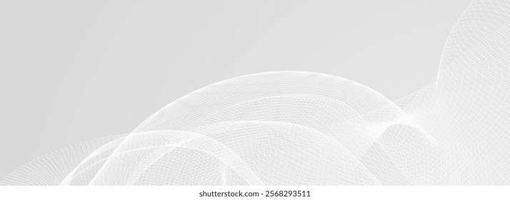 Abstract grey wavy line background. Silver flowing wave pattern. Technology curved undulated stripe wallpaper. Gray tech backdrop concept for flyer, booklet, poster, banner, cover. Vector