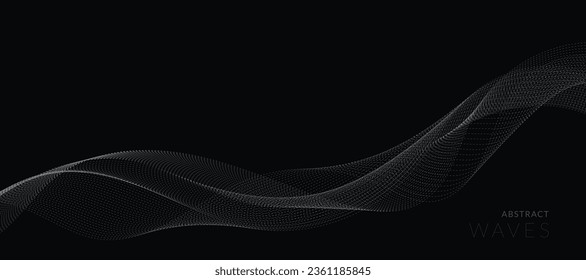 Abstract grey wavy lines on a black background. Vector modern black background template. Dotted wave lines.