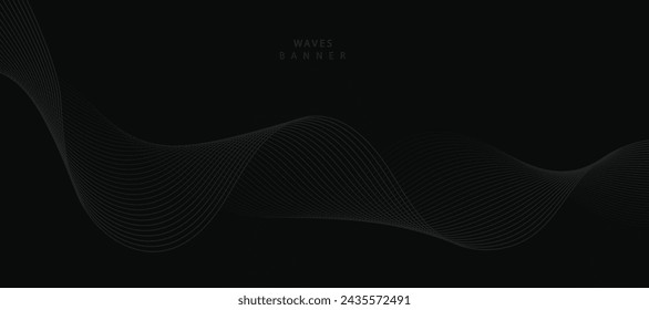 Abstract grey wavy lines on a black background. Vector modern black background template.