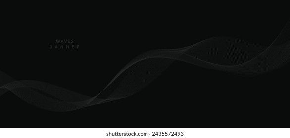 Abstract grey wavy lines on a black background. Vector modern black background template.