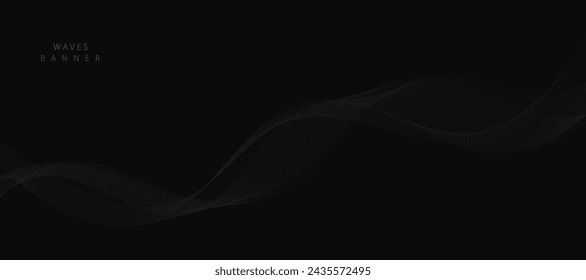 Abstract grey wavy lines on a black background. Vector modern black background template.