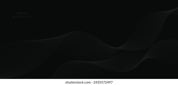 Abstract grey wavy lines on a black background. Vector modern black background template.