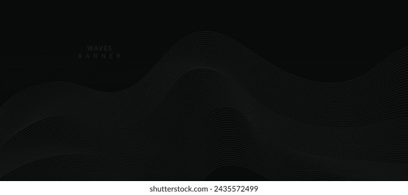 Abstrakte graue Wellenlinien auf schwarzem Hintergrund. Vektor moderne schwarze Hintergrundvorlage.