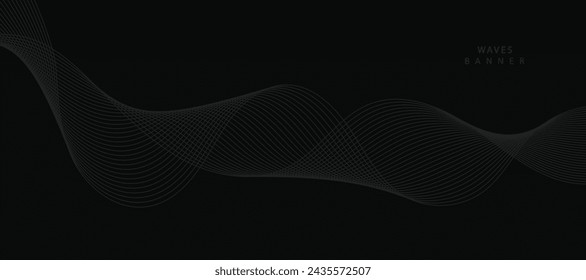 Abstract grey wavy lines on a black background. Vector modern black background template.