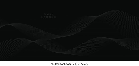 Abstract grey wavy lines on a black background. Vector modern black background template.