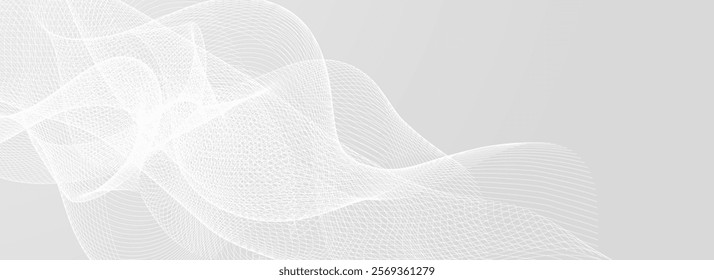 Abstract grey wavy lines pattern. Silver flowing waves background. Technology curved undulate stripes wallpaper. Gray tech backdrop concept for flyer, booklet, poster, banner, cover. Vector