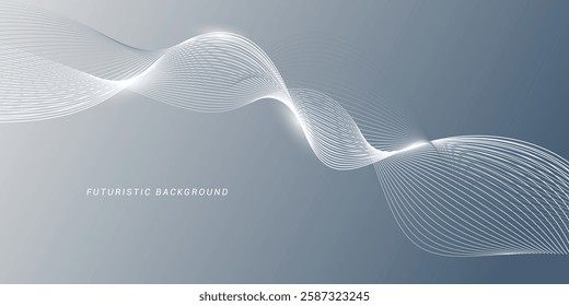 Abstract grey white background with flowing glowing lines. Dynamic flowing lines wave. Futuristic technology concept. Vector illustration