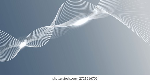Abstract grey white background with flowing glowing lines. Dynamic flowing lines wave. Futuristic technology concept. Vector illustration