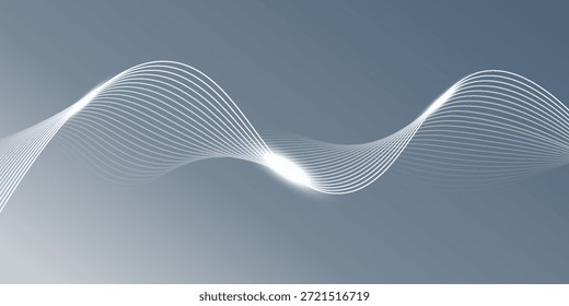Abstract grey white background with flowing glowing lines. Dynamic flowing lines wave. Futuristic technology concept. Vector illustration