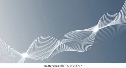 Abstract grey white background with flowing glowing lines. Dynamic flowing lines wave. Futuristic technology concept. Vector illustration