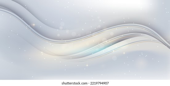 Abstract grey and white background with gold lines and sparkle copy space for text. Luxury style template design. Vector illustration