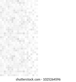 Abstract grey white background with mesh of squares. Mosaic style. Digital. Cell. Grey white texture. Empty space for your design or text.