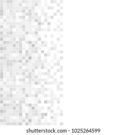 Abstract grey white background with mesh of squares. Mosaic style. Digital. Cell. Grey white texture. Empty space for your design or text.
