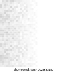 Abstract grey white background with mesh of squares. Mosaic style. Digital. Cell. Grey white texture. Empty space for your design or text.