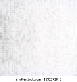 Abstract grey white background with mesh of squares. Mosaic style. Digital. Cell. Grey white texture. 