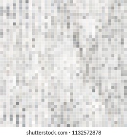 Abstract grey white background with mesh of squares. Mosaic style. Digital. Cell. Grey white texture. 