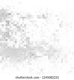 Abstract grey white background with mesh of squares. Mosaic style. Digital. Cell. Grey white texture. Empty space for your headline.