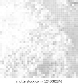 Abstract grey white background with mesh of squares. Mosaic style. Digital. Cell. Grey white texture. Empty space for your headline.