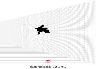 abstract grey white brick wall pattern with black hole on white background. vector illustration