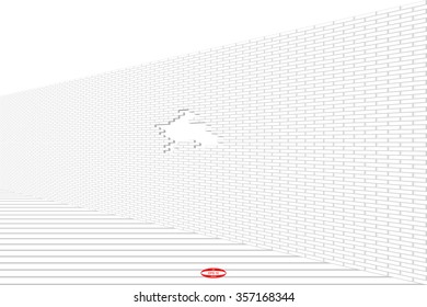 abstract grey white brick wall pattern with hole on white background. vector illustration