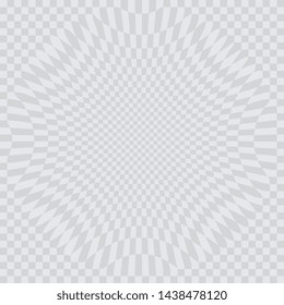 Abstract grey and white checkered background. Geometric spherical pattern with visual distortion zoom effect. Optic illusion.
