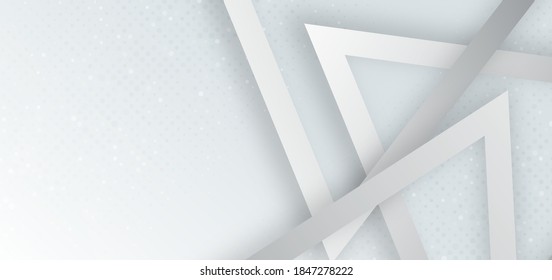 Resumen de la forma de triángulo geométrico gris y blanco que se solapa con la decoración de puntos y el fondo de la sombra. Puede usar para publicidad, afiche, plantilla, presentación comercial. Ilustración del vector