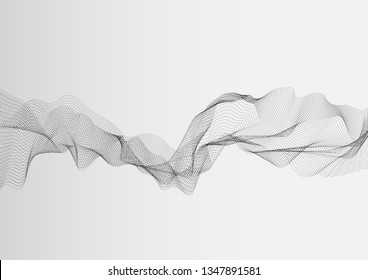 Abstract grey white point network waves and lines pattern. Vector 