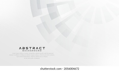 Abstract grey and white tech geometric shape background with halftone dots decoration. Modern square shape creative design. Futuristic technology concept. Vector illustration