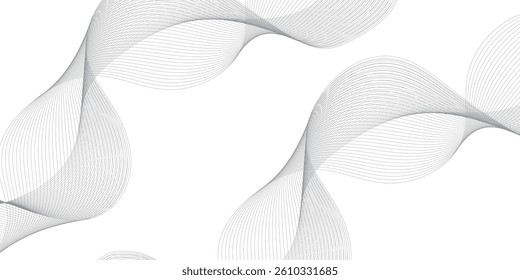 Abstract grey, white wavy smooth element swoosh speed wave modern stream curve and technology lines on transparent background. Thin line wavy abstract vector background. Curve wave seamless pattern. 