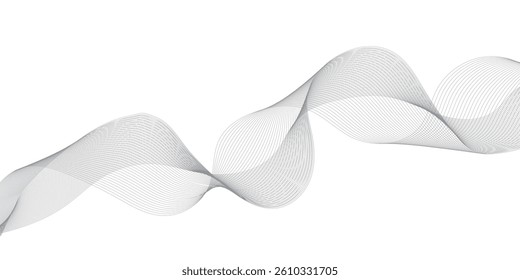 Abstract grey, white wavy smooth element swoosh speed wave modern stream curve and technology lines on transparent background. Thin line wavy abstract vector background. Curve wave seamless pattern. 