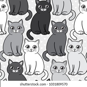 Abstract greyscale funny cats. Vector seamless pattern. EPS8.