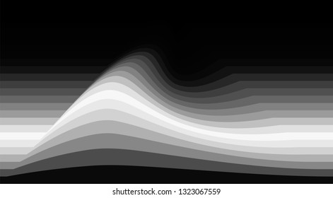 Abstract greyscale pattern with gray perturbation on dark background. Flowing vector graphics