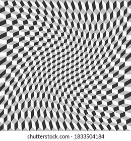 Cuadrícula abstracta de cubos con efecto de distorsión ondulada. Estilo Geométrico Digital. Antecedentes para tarjetas y portadas de negocios. Diseño para papel y postales