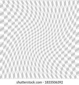 Cuadrícula abstracta de cubos con efecto de distorsión ondulada. Estilo Geométrico Digital. Diseño elegante de fondo de escritorio para proyectos de arte gráfico o web.