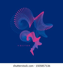 Abstract grid design with dynamic particles. 3d vector illustration. 