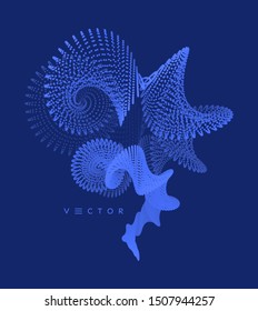 Abstract grid design with dynamic particles. 3d vector illustration. 