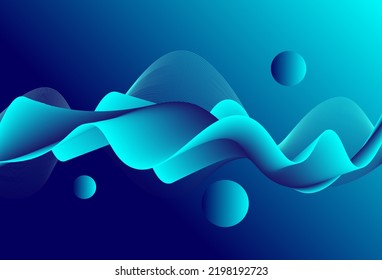 Abstract grid gradient wavy shapes with circles on gradient background
