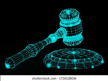 Abstract grid of judgle gavel. 3D mesh technology cyber illustration. Vector