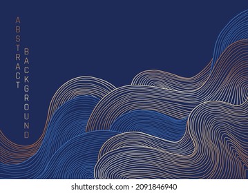 abstract grid landscape background in asian style, blue and gold