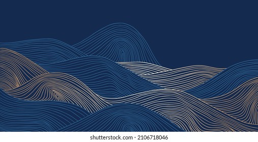 abstract grid landscape background in asian style, blue and gold