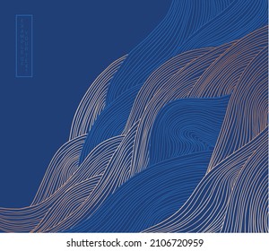 abstract grid landscape background in asian style, blue and gold