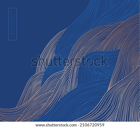 abstract grid landscape background in asian style, blue and gold