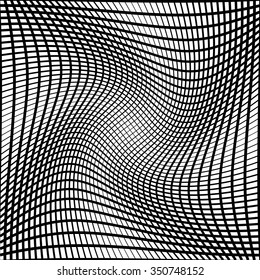 Abstract grid, mesh background with torsion effect. Distorted intersecting lines.
