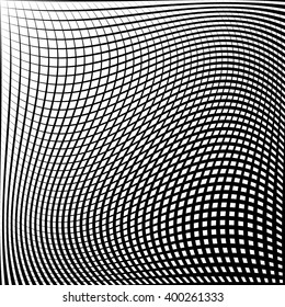 Abstract grid, mesh pattern with distortion effect. Abstract monochrome pattern, artistic geometric graphic.