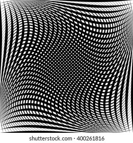 Abstract grid, mesh pattern with distortion effect. Abstract monochrome pattern, artistic geometric graphic.